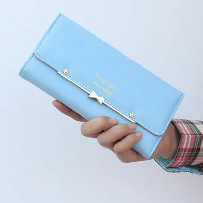 Women Student Cute Bowknot PU Leather Wallet Trifold Large Capacity Card Holder Money Purse Long Phone Handbag