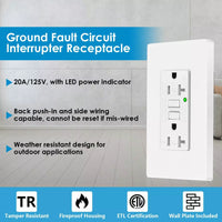 1/2PK 20 AMP GFI GFCI Receptacle TR WR White Plate Wall Outlet Socket Dual Plugs Home