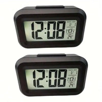 Smart Digital Alarm Clock Black White LCD Display with Temperature Calendar Timer Led Light for Bedroom Office (Without Battery)