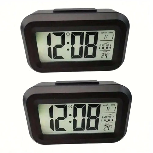 Smart Digital Alarm Clock Black White LCD Display with Temperature Calendar Timer Led Light for Bedroom Office (Without Battery)