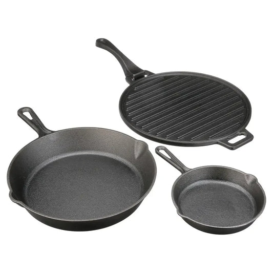 Pre-Seasoned 4-Piece Cast Iron Skillet Set Handles Griddle 6" 10.5" 11" Durable Loop Easy Pour Lip Superior Cooking versatile