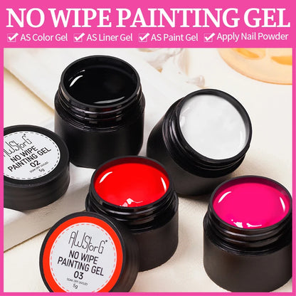 AWStorG 7Pcs/Set Not Flowing 4 In 1 Solid No Wipe Painting Gel Varnish Black White Color Painting Liner Nail Art Glitter UV Gel
