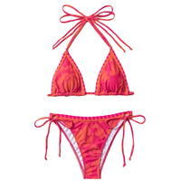 Women s Floral Print High Waist Bikini Set with Tie-Up Halter Neck Padded Bra and Cheeky Thong Bottoms for Beach Vacation