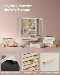 SONGMICS Jewelry Box 360° Rotating, Jewelry Storage Case with 5 Drawers, Jewelry Organizer, Glass Window, Spacious