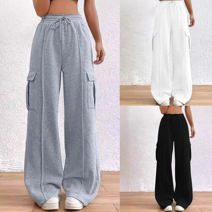 Women'S Autumn/Winter Sweatpants High Waisted Loose Wide Leg Pants Street Style Casual Workout Joggers Straight Crotch Trousers