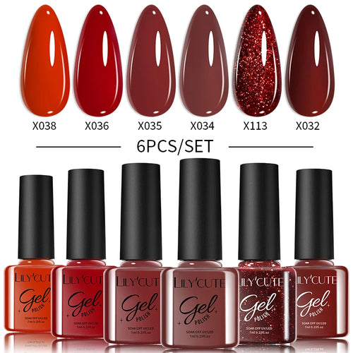 LILYCUTE 6Pcs Colorful Reflective Glitter Nail Art Liner Gel Nail Kit Sparkling Painting Gel Nail Polish Semi Permanent UV Gel