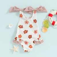 2024-01-17 Lioraitiin Toddler Baby Girl  Swimsuit Floral Romper Baby Beach Swimwear Swimming Ruffle Summer Bathing Suit Sunset