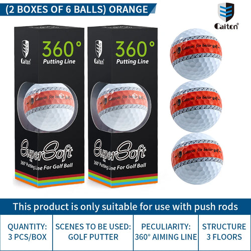 Caiton 6/3pcs golf ball, three-layer PU putter ball, 360° aiming line putter ball, making your putt more accurate and stable