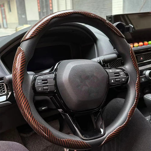 3PCS Laser Carbon Fiber Silicone Car Round Steering Wheel Cover Fiber Leather Wheel Booster Auto Cover Non-Slip Universal parts
