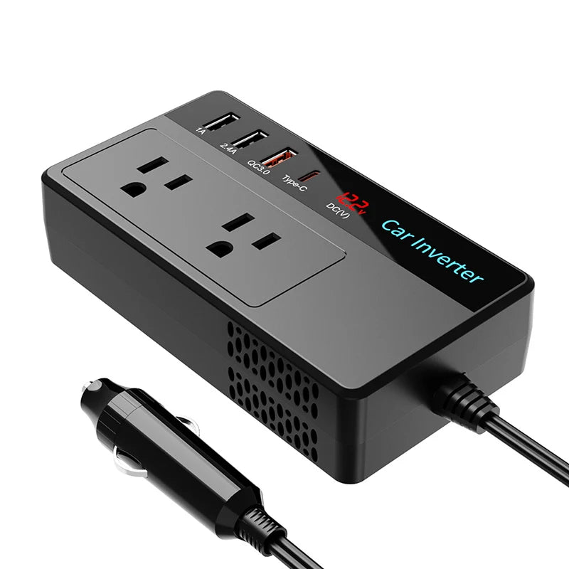 200W Car Inverter DC 12V To 110V AC Power Inverters 3 USB 1 Type-C Ports Charger Adapter Car Plug Converter with LED Screen EzBuyCo