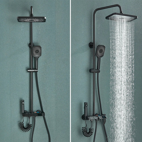 Rozin Black Smart Digital Display Shower Faucet Set Piano Style Rainlfall Bathroom System Grey Digital Mixer Tap Bidet Shower