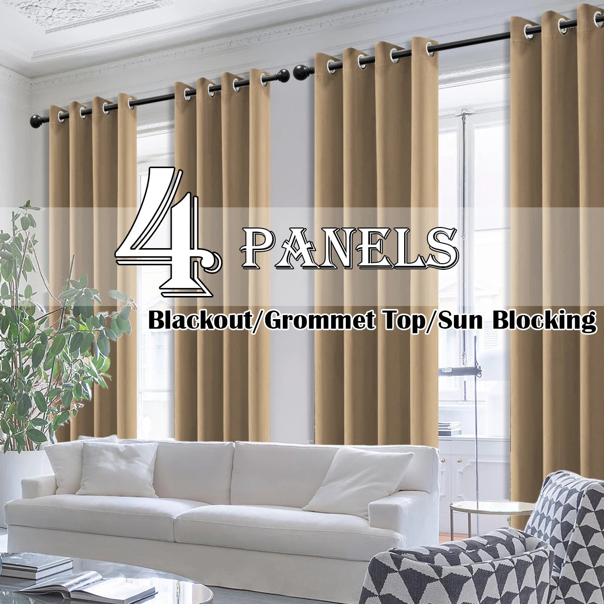 4PCS Blackout Curtains, Heat-Insulated Grommet Curtains For Bedroom Darkening, Noise Reduction Curtains For Living Room
