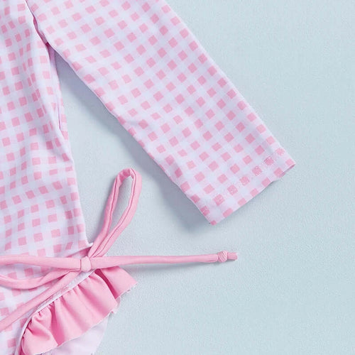 Women s Long Sleeve Rash Guard Swimsuit with Ruffle Trim and Floral Print  Bathing Suit Swim Romper for Girls