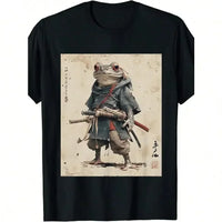Vintage Samurai Frog Warrior T Shirt 100% Cotton Japanese Ukiyo e Art Round Neck Short Sleeve Machine Washable US Aesthetic
