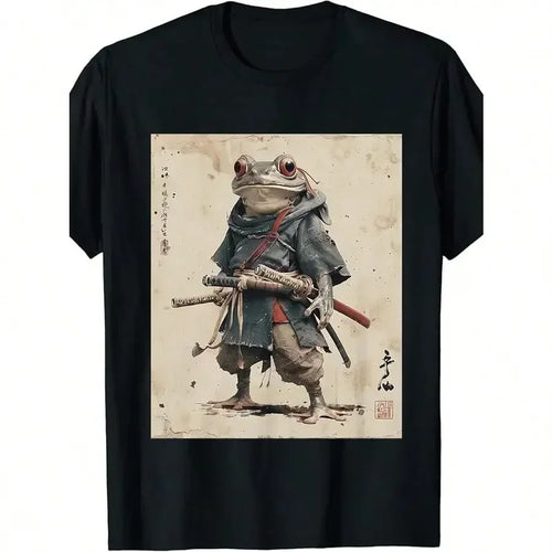 Vintage Samurai Frog Warrior T Shirt 100% Cotton Japanese Ukiyo e Art Round Neck Short Sleeve Machine Washable US Aesthetic