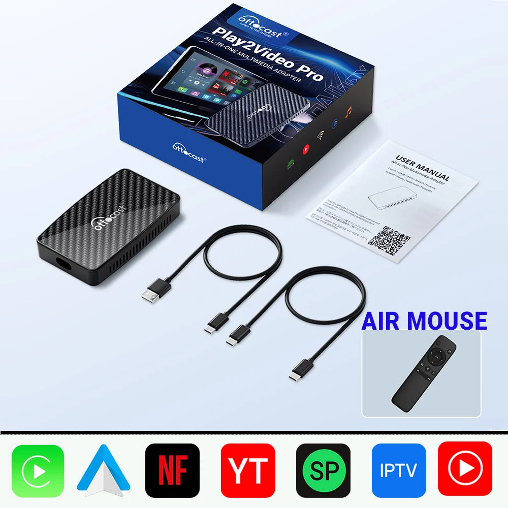 OTTOCAST Play2Video Pro - Wireless CarPlay Android Auto Adapter with Streaming