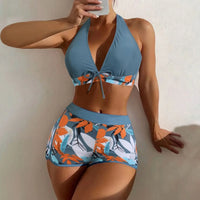 Shorts Bikinis Set  High Waist Swimsuit Women Swimwear 2 Pieces Plant Print Bathers Bathing Swim Suit Beachwear