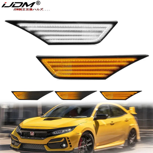 2Pcs For 10th Gen Honda Civic MK10 2016-2021 LED Amber Side Marker Indicator Repeater Light Turn Signal Lamp Blinkers White DRL