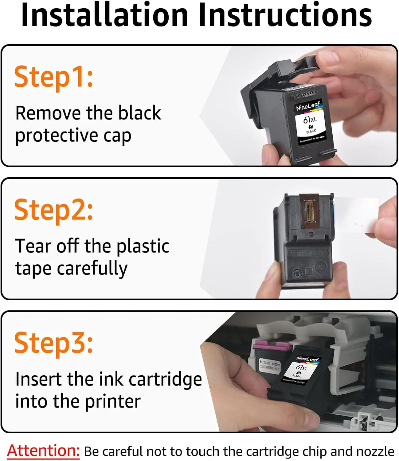 NineLeaf High Yield Ink Compatible for HP 61XL 61 XL CH563W CH564W Ink Cartridge use with Envy 4500 5530 Officejet Printer