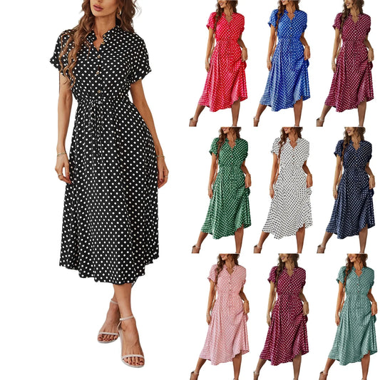 Hot New Women's Summer Maxi Dress 2025 Floral Wrap V Neck Puff Short Sleeve Ruffle Beach Resort Long Dresses
