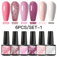 6Pcs/ Set Macaron Series Gel Nail Polish For Nails Glitter Nude Pink Blue Purple Hybrid Nail Art Gel Varnish Soak Off UV Gel Kit