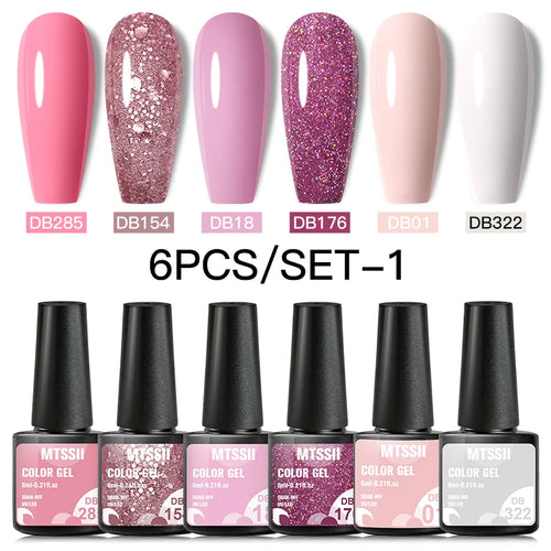 6Pcs/ Set Macaron Series Gel Nail Polish For Nails Glitter Nude Pink Blue Purple Hybrid Nail Art Gel Varnish Soak Off UV Gel Kit