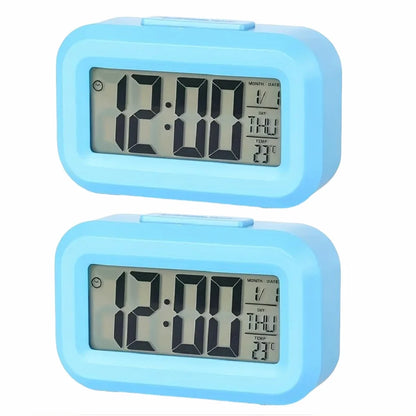 Smart Digital Alarm Clock Black White LCD Display with Temperature Calendar Timer Led Light for Bedroom Office (Without Battery)