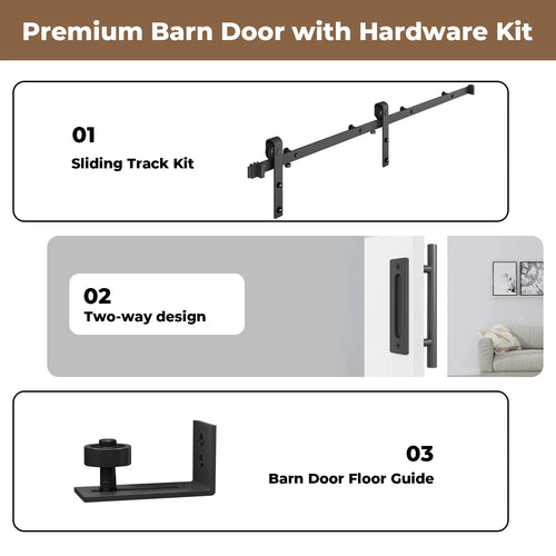 36in x 84in Sliding Barn Door and 6.6FT Hardware Kit Included, White Interior Slide Door Slab Covered with PVC Surface