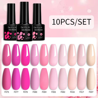 LILYCUTE 10PCS/Set Набір гель-лаків для нігтів Рожевий фіолетовий гель для нігтів Напівперманентний УФ світлодіодний лак Nail Art Design Soak Off Набір гелів для нігтів