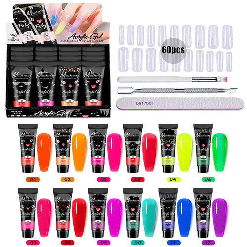 Nail Extension Gel Kit, 12 Colors Extension Nail Extension Gel Set Soak Off UV Gel For All In One Kit Builder Nail Gel Gift