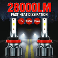 roadsun 2pcs LED Bulbs 9005/HB3 9006/HB4 H11 H7 H1 H4 H13 High Low Beam Headlight All-in-one, 28000LM 200W Ultra-white 6500K