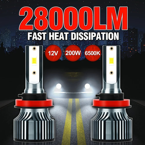 roadsun 2pcs LED Bulbs 9005/HB3 9006/HB4 H11 H7 H1 H4 H13 High Low Beam Headlight All-in-one, 28000LM 200W Ultra-white 6500K
