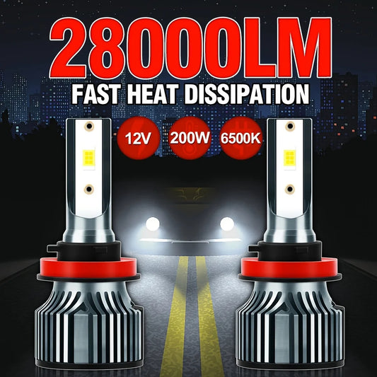 roadsun 2pcs LED Bulbs 9005/HB3 9006/HB4 H11 H7 H1 H4 H13 High Low Beam Headlight All-in-one, 28000LM 200W Ultra-white 6500K