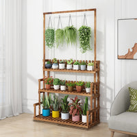 3-Tier Hanging Wood Plant Stand Planter Shelves Flower Pot Organizer Rack Multiple Display Holder Shelf Indoor Outdoor