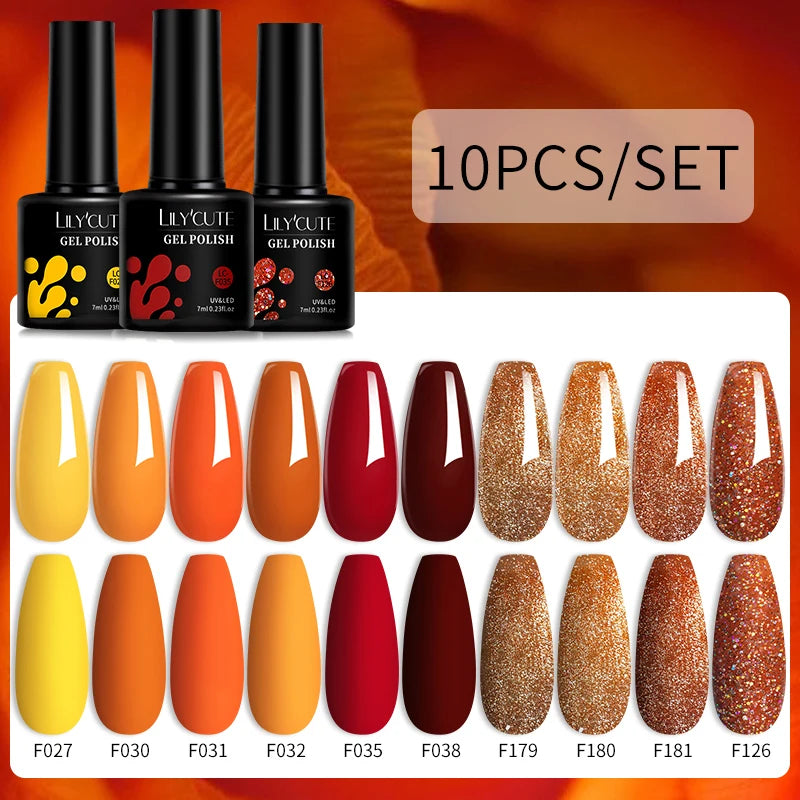 LILYCUTE 10PCS/Set Набір гель-лаків для нігтів Рожевий фіолетовий гель для нігтів Напівперманентний УФ світлодіодний лак Nail Art Design Soak Off Набір гелів для нігтів