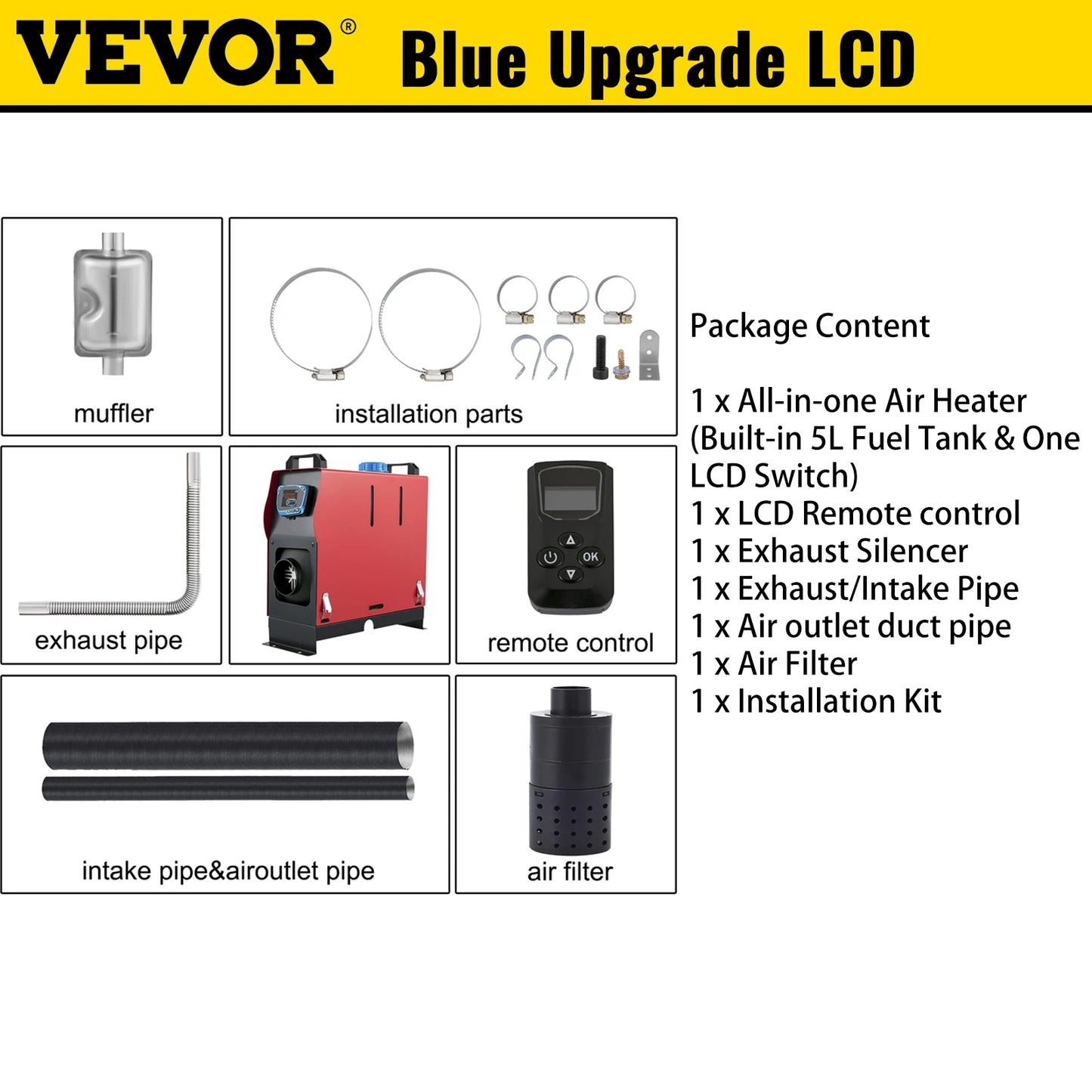 VEVOR 8KW 12V Car Heater Diesel Air Heater All in One with Silencer for Car Bus Trailer RV Various Diesel Vehicle Parking Heater