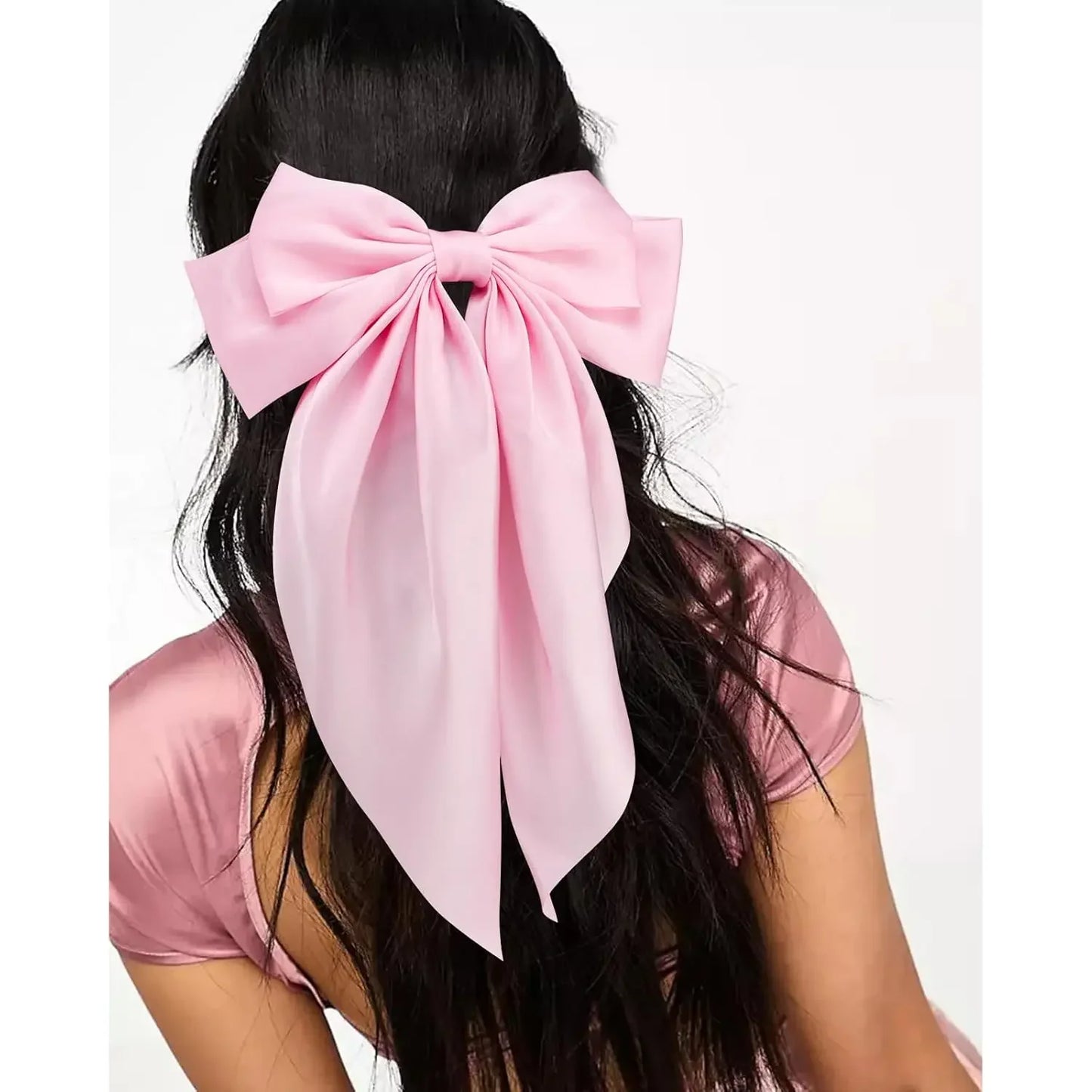 Hair Bows for Women Girls 3Pcs White Pink Black Silky Satin Large Bows Hair Clip Oversized Hair Ribbons Long Tail Big Hair Bows