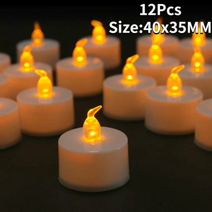12/24Pcs Flickering LED Candles With/without Remote Electric Flameless Tealights For Valentine's Day Create Warm Ambiance Decor