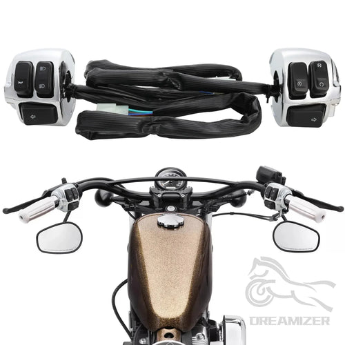 Motorcycle Black Chrome 1" 25mm Handlebar Turn Signal Control Switch For Harley XL883 Sportster Dyna V-ROD Softail