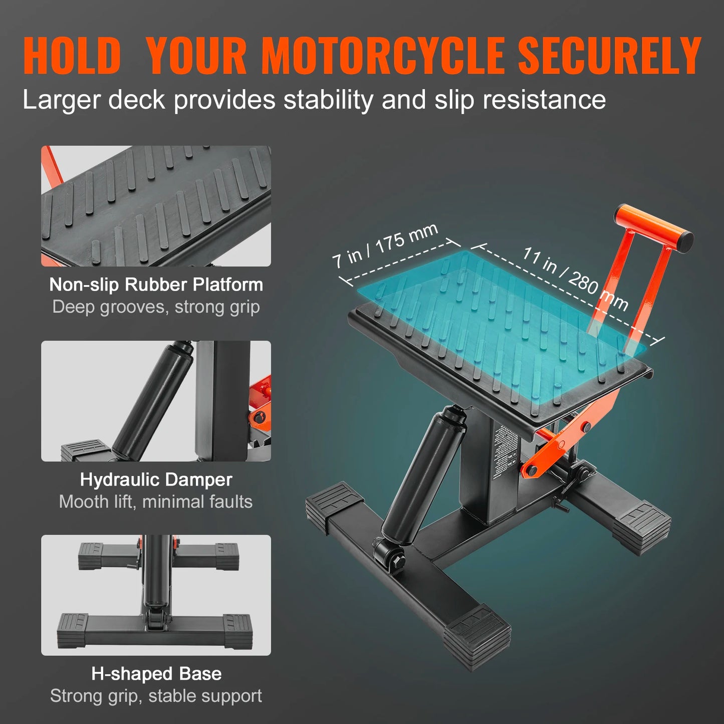 VEVOR Motorcycle Jack Lift Stand 440 lbs Dirt Bike Lift Stand Hydraulic Lift Operation Adjustable Height Hoist Table Maintenance