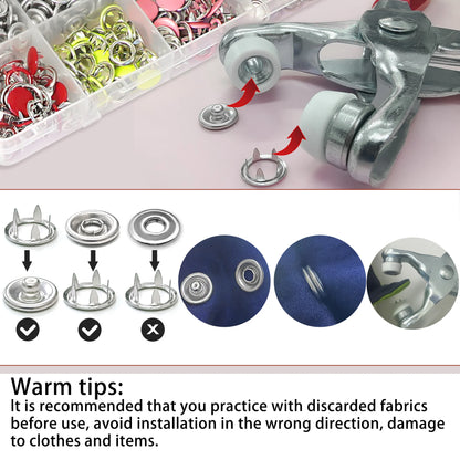 200 Sets Snap Fasteners Kit Tool, Metal Snap Buttons Rings with Fastener Pliers Press Tool Kit for for Sewing and Crafting 10 Co