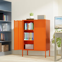 Orange 3 Tier Metal Storage Cabinet with Legs, 2 Door Metal Locker for Home, Office, Entryway and Hallway