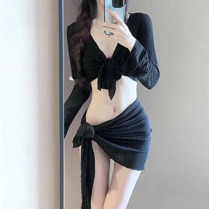 exy Bikinis Sets Women White Swimsuit Beach Wear Long Sleeve Swimsuit Cover Ups for Swimwear Women Swimming Pool Party Bikinis