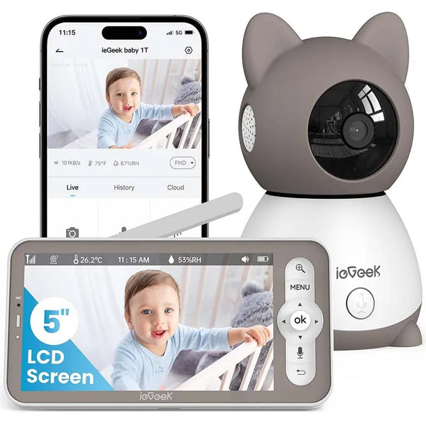 ieGeek Baby Monitor with 2K Camera and Audio - Video Monitor with 5" Screen - Night Vision, Two-Way Talk, Cry & Motion Detection