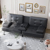 Folding Futon Sofa Bed Sleeper Couch for Living Room Faux Leather Upholstered Loveseat w/Removable Armrests, Metal Legs