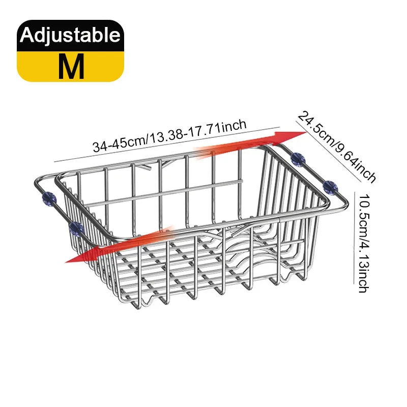 Adjustable Dish Drying Rack Stainless Steel Dish Drainer Fruit Vegetable Drainer Kitchen Sink Drain Holder Storage Rack