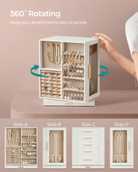 SONGMICS Jewelry Box 360° Rotating, Jewelry Storage Case with 5 Drawers, Jewelry Organizer, Glass Window, Spacious