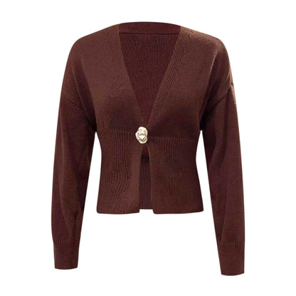 Elegant Deep V Neck Cardigan Sweaters For Women Trendy Golden Button Lightweight Sweater Pullover Women Women Pullover Sweaters
