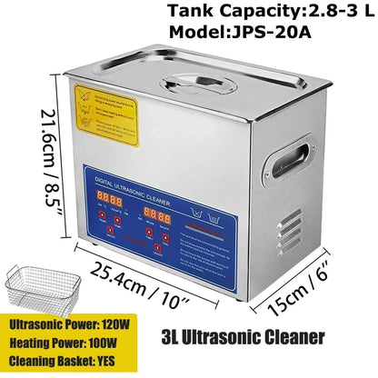 VEVOR Ultrasonic Cleaner 2L 3L 6L 10L 15L 22L 30L Digital Timer Stainless Steel Bath Jewelry Glasses Watch Cleaning Machine
