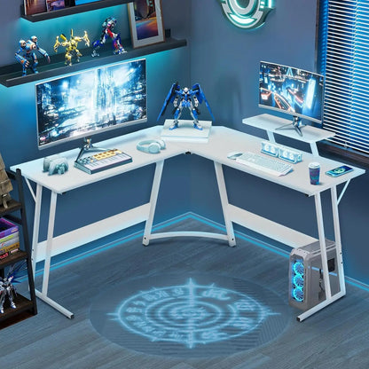 Table with Monitor Stand Corner Desk with MDF Board Surface, Home Office Desk for Girl Women Gift for Gaming Working Study
